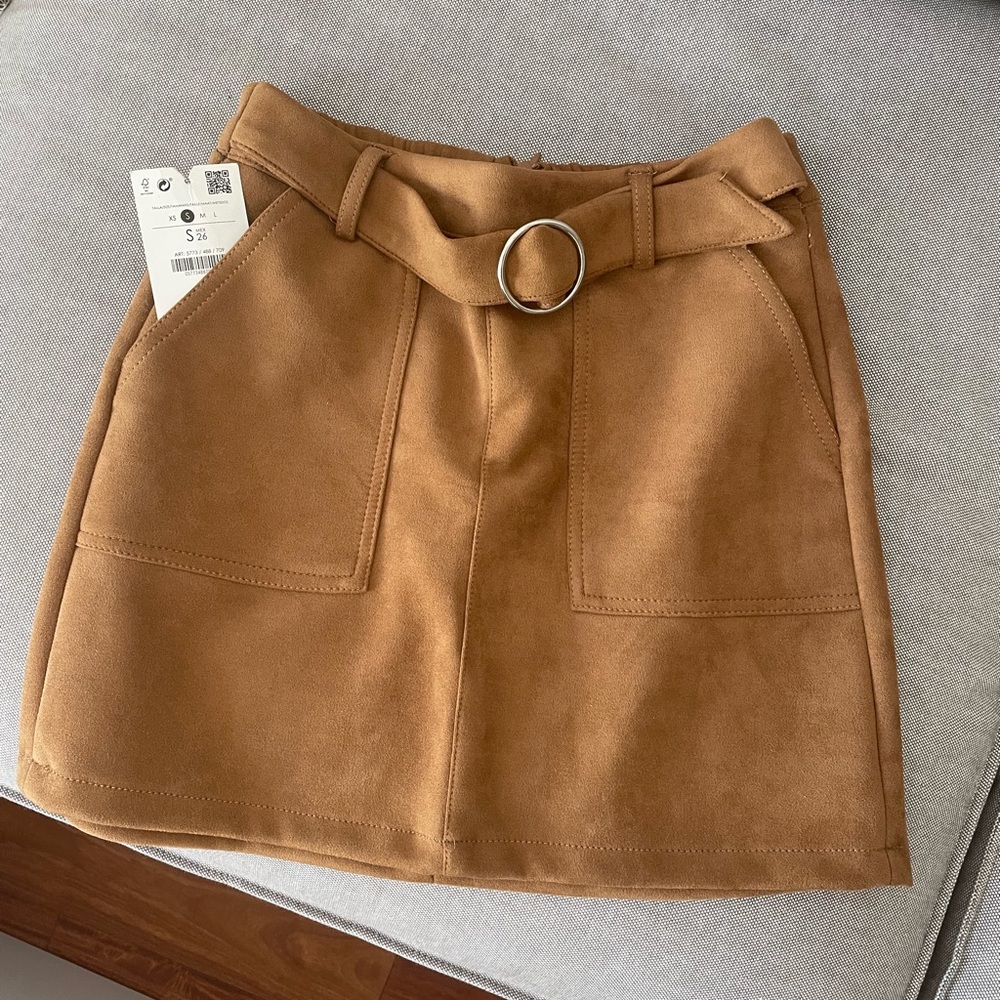 Bershka tan mini skirt with belt loop